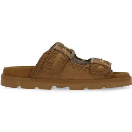 Sliders, female, , Size: 9 US Suede Leather Sandals with Buckle Straps - Mou - Modalova
