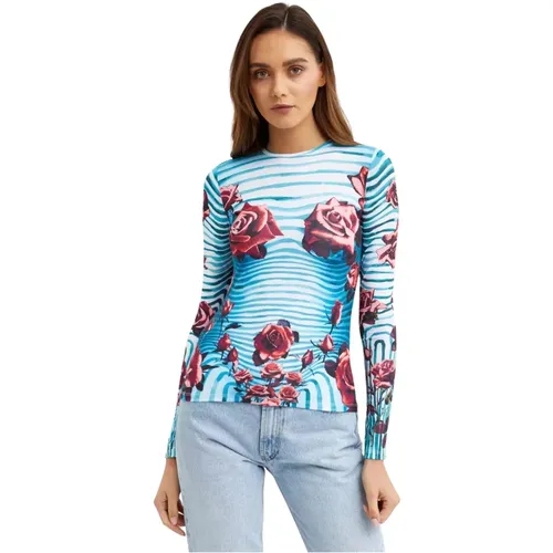 Blau Blumiges Langarmshirt , Damen, Größe: L - Jean Paul Gaultier - Modalova