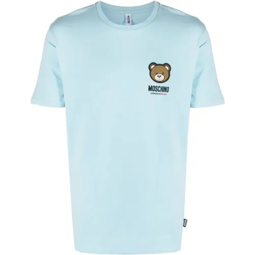 Leo Teddy-Print T-Shirt, Cyan Blau , Herren, Größe: 2XL - Moschino - Modalova