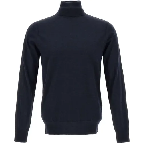 Turtlenecks, male, , Size: 2XL Men's Navy Wool Sweater - Paolo Pecora - Modalova