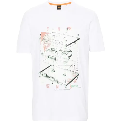 Cotton Tee-Cassette T-shirt , male, Sizes: M - Hugo Boss - Modalova