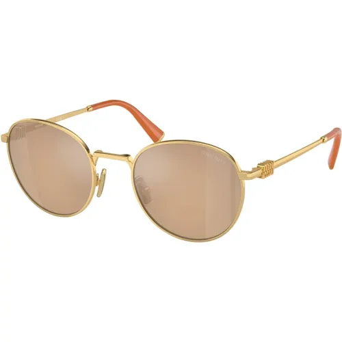 Round Metal Sunglasses with Orange Mirrored Lenses , unisex, Sizes: 50 MM - Miu Miu - Modalova