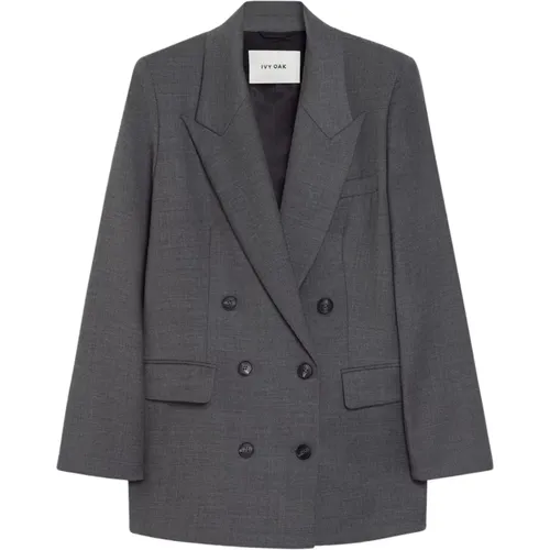 Blazers, female, , Size: M Double Breasted Boxy Blazer in Deep Grey - IVY OAK - Modalova