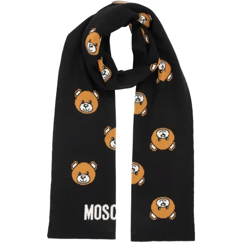 Abstract Multicolour Teddy Bear Wool Scarf , female, Sizes: ONE SIZE - Moschino - Modalova