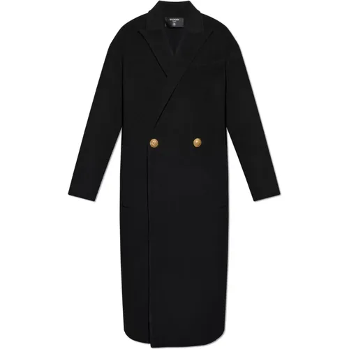 Double-Breasted Coats, male, , Size: XL Wool coat with closed lapels - Balmain - Modalova