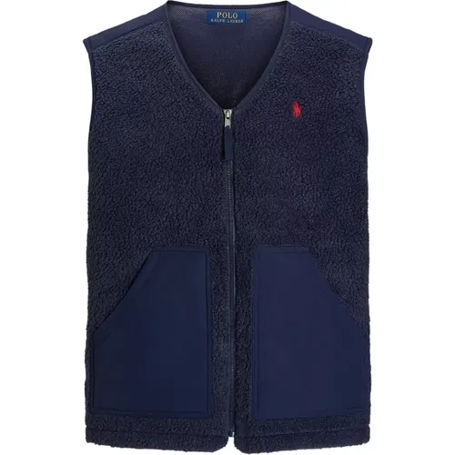 Vests, male, , Size: M Navy Hi-Pile Fleece Vest Jacket - Polo Ralph Lauren - Modalova