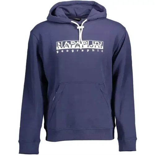 Blaue Baumwollkapuzenjacke mit Reißverschlusstasche , Herren, Größe: 2XL - Napapijri - Modalova