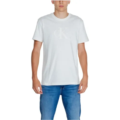 Weißes Rundhals T-shirt Herren , Herren, Größe: 2XL - Calvin Klein Jeans - Modalova