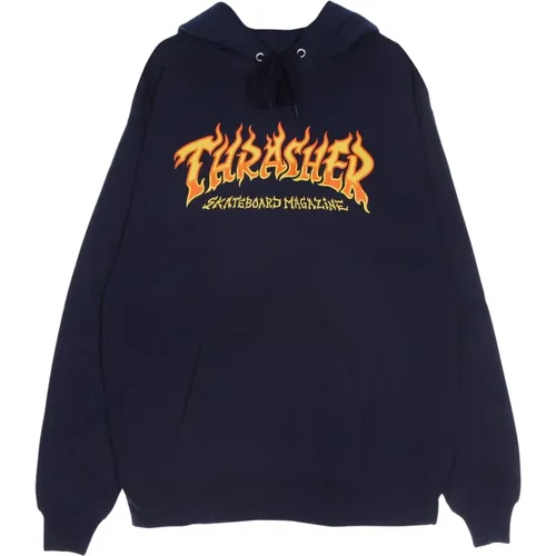 Hoodies, male, , Size: XL Fire Logo Hood Navy Sweatshirt - Thrasher - Modalova