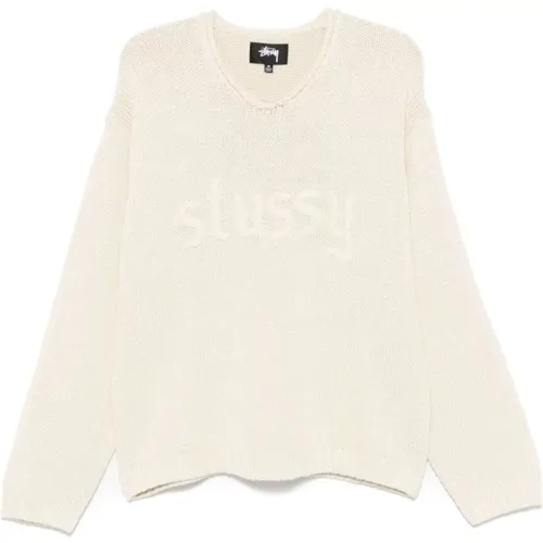 Weißer Feinstrick-Crew-Neck-Pullover , Herren, Größe: M - Stüssy - Modalova