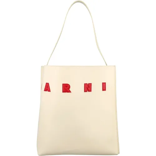 Tote Bags, female, , Size: ONE SIZE Ivory Red Medium Museum Tote Bag - Marni - Modalova