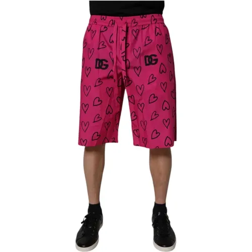 Long Shorts, male, , Size: M Heart Print Bermuda Shorts - Dolce & Gabbana - Modalova