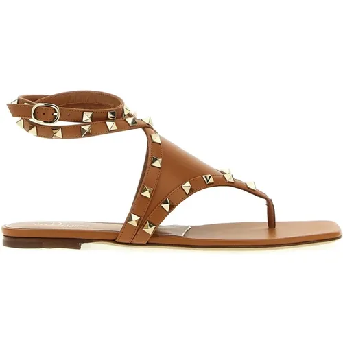 Flat Sandals, female, , Size: 6 US Flat Sandals with Gold Studs - Valentino Garavani - Modalova