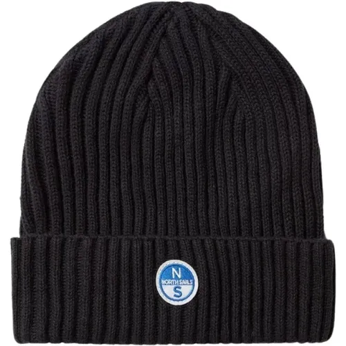 Beanies, male, , Size: ONE SIZE Cuffia berretta beanie hat costa inglese ricamo patch nero 623285 - North Sails - Modalova
