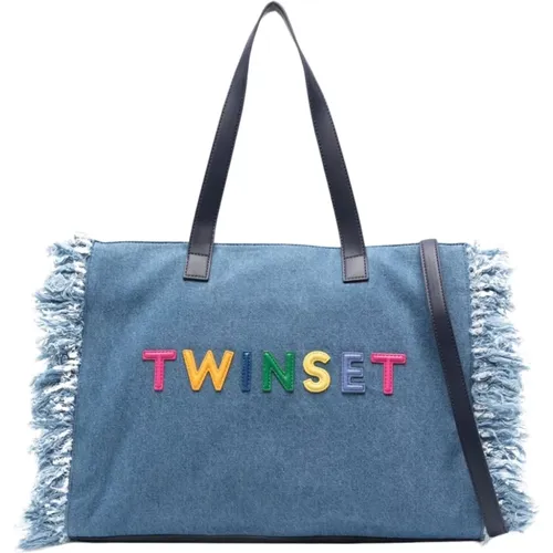 Denim Twin-Set Bags with Fringe Detailing , female, Sizes: ONE SIZE - Twinset - Modalova