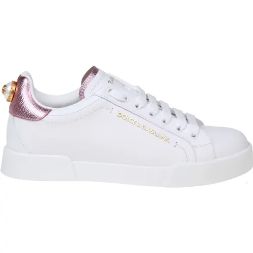 Portofino Sneakers in Leather with Logo Pearl , female, Sizes: 6 UK, 3 UK, 4 UK, 5 1/2 UK, 4 1/2 UK, 6 1/2 UK, 8 UK - Dolce & Gabbana - Modalova