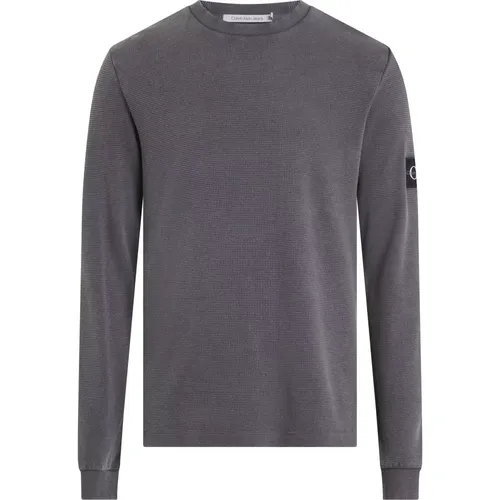 Grauer Pullover Waffelstruktur Langarm - Calvin Klein - Modalova