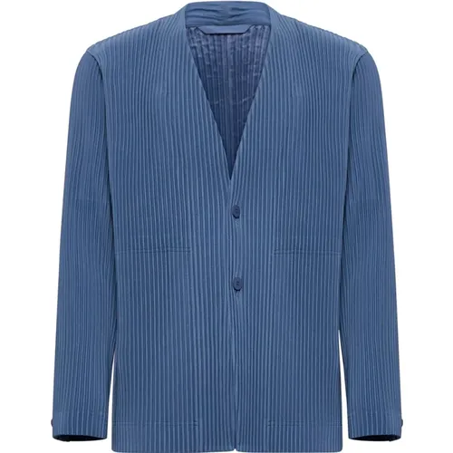 Pleated Collarless Blazer Jacket , male, Sizes: M, L - Issey Miyake - Modalova