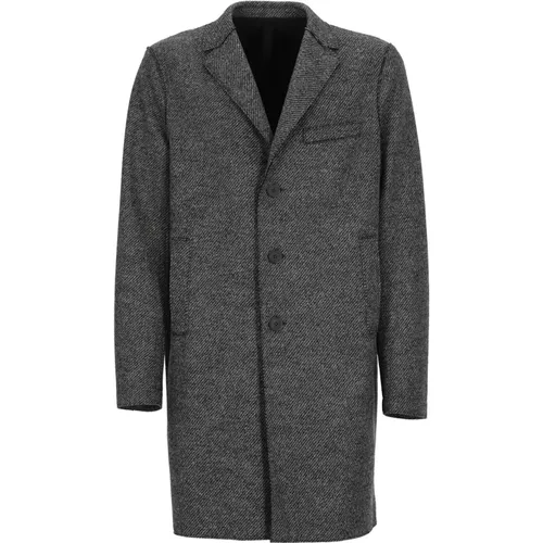 Single-Breasted Coats, male, , Size: L Grey Virgin Wool Coat with Peak Lapel - Harris Wharf London - Modalova