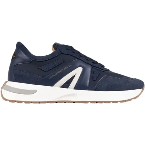 Blaue Runner Sneakers mit Breiten Schnürsenkeln , Herren, Größe: 43 EU - Alexander Smith - Modalova