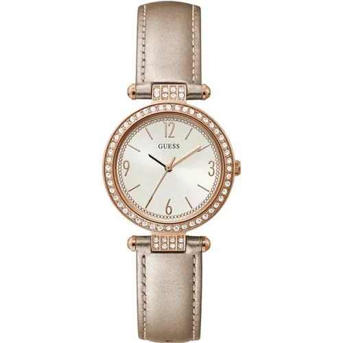 Watches, female, , Size: ONE SIZE Rose Gold Leather Strap Watch - Guess - Modalova