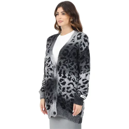 Leopardenmuster Strickjacke Grau Damen , Damen, Größe: M - 4Giveness - Modalova