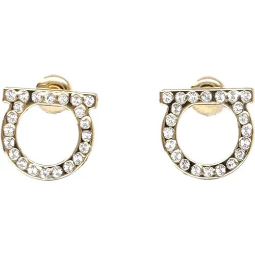 Gold Gancini Crystals Earrings Jewelry , female, Sizes: ONE SIZE - Salvatore Ferragamo - Modalova