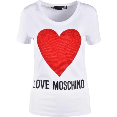 Weiße T-Shirt aus der Collection , Damen, Größe: L - Love Moschino - Modalova