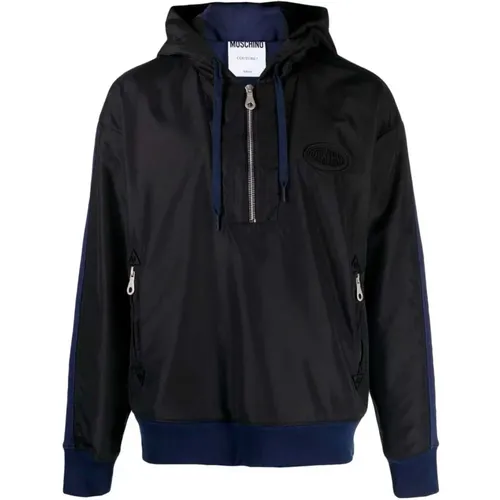 Zip-throughs, male, , Size: M Navy and Hooded Sweatshirt - Moschino - Modalova