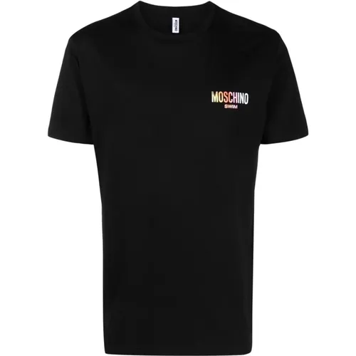 Regenbogen Logo Schwarzes T-Shirt - Moschino - Modalova