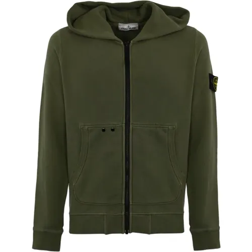 Zip-throughs, male, , Size: S Cotton Hooded Zip Sweater - Stone Island - Modalova