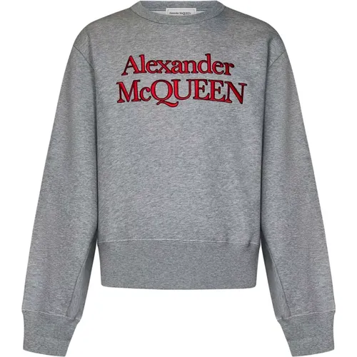 Sweatshirts, male, , Size: L Grey Sweatshirt Loose-fit Signature Embroidery - alexander mcqueen - Modalova