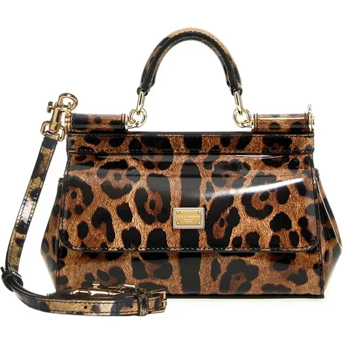 Leopard Print Leather Shoulder Bag , female, Sizes: ONE SIZE - Dolce & Gabbana - Modalova