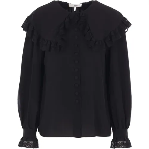 Blouses, female, , Size: S Silk Lace Ruffle Top - Chloé - Modalova