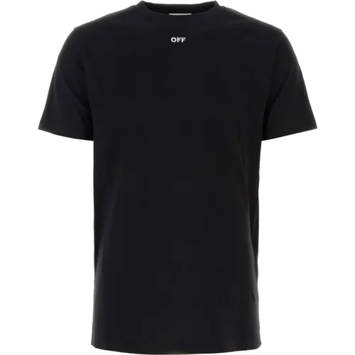Schwarzes Baumwoll-T-Shirt , Herren, Größe: L - Off White - Modalova