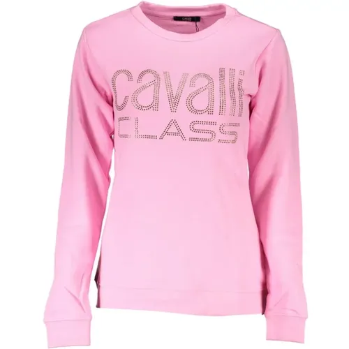 Rosa Baumwoll-Sweatshirt mit Strass-Logo , Damen, Größe: XS - Cavalli Class - Modalova