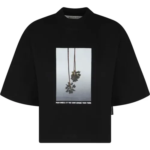 Schwarzes T-Shirt mit Grafikdruck - Palm Angels - Modalova