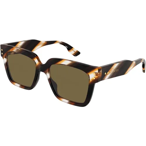 Sunglasses, male, , Size: 54 MM Havana Squared Sunglasses - Gucci - Modalova