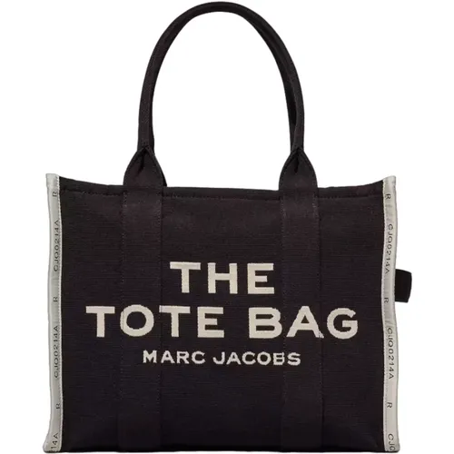 Tote Bags,Jacquard Large Tote Tasche Schwarz,Schwarze Große Tote Tasche mit Logo,Stilvolle Schultertasche,Schwarze Jacquard Large Tote Tasche - Marc Jacobs - Modalova