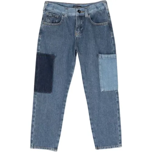 Blaue Junior-Jeans mit Kontrast-Patches - Emporio Armani - Modalova