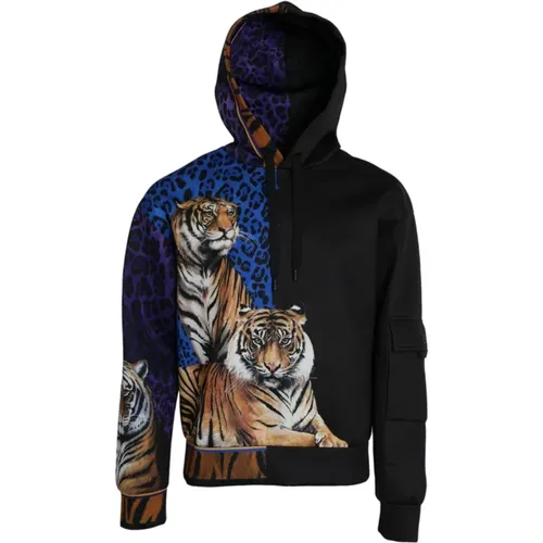 Hoodies, male, , Size: XS Tiger Animal Print Hooded Sweatshirt - Dolce & Gabbana - Modalova