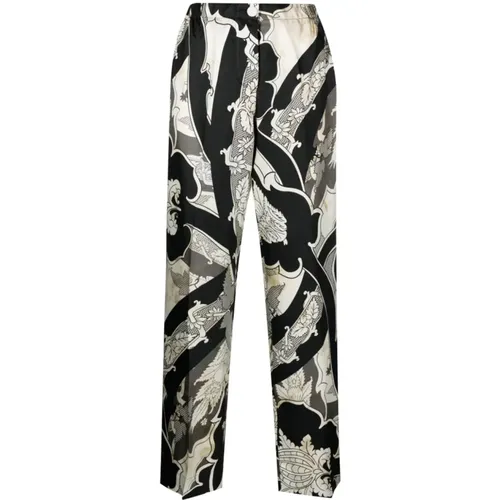 Silk Palazzo Trousers with Graphic Print , female, Sizes: M, XS - F.r.s For Restless Sleepers - Modalova