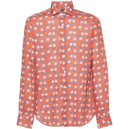 Casual Shirts, male, , Size: 4XL Floral Print Linen Shirt - Barba - Modalova