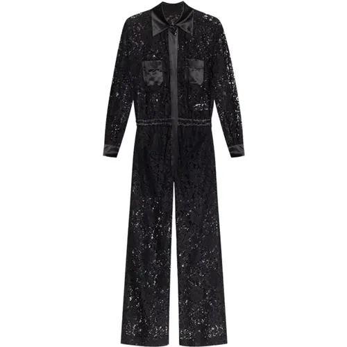 Lace Jumpsuit with Satin Trimming , female, Sizes: S, 2XS - Dolce & Gabbana - Modalova