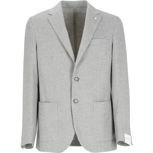 Blazers, male, , Size: L Grey Cotton Jacket with Herringbone Pattern - Lubiam - Modalova