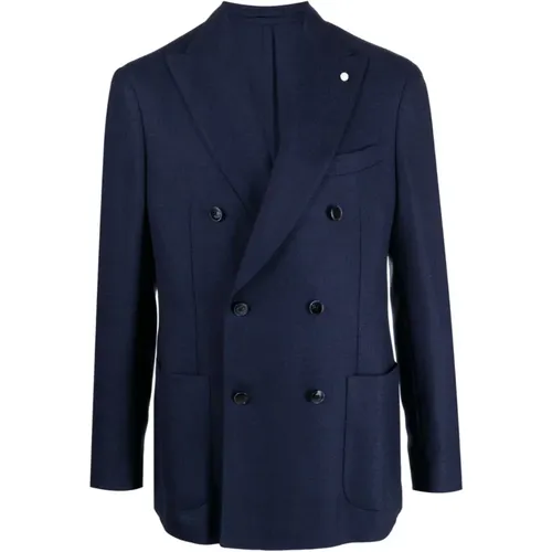 Blazers, male, , Size: 2XL Double-Breasted Wool Blazer - Luigi Bianchi Mantova - Modalova