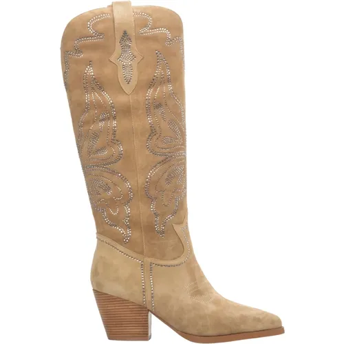 Cowboy Boots, female, , Size: 7 US Women`s Velour Cowboy Boots with Embroidery Er00113887 - Estro - Modalova