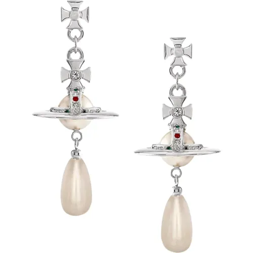 Platin Perlen Tropfen Ohrringe , Damen, Größe: ONE Size - Vivienne Westwood - Modalova