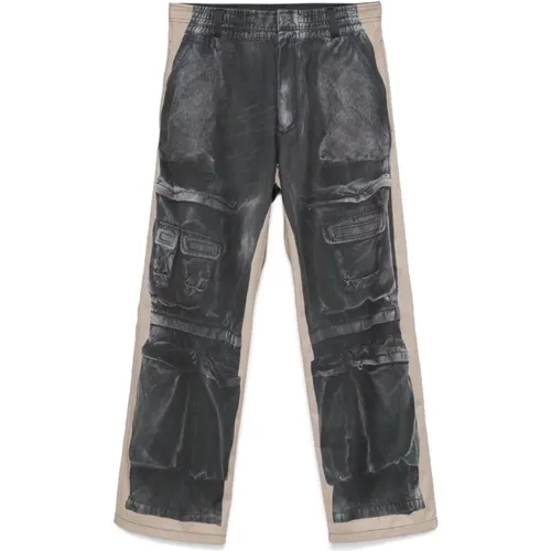 Straight Trousers, male, , Size: L Twill Cargo Pants with Trompe l'oeil Print - Diesel - Modalova