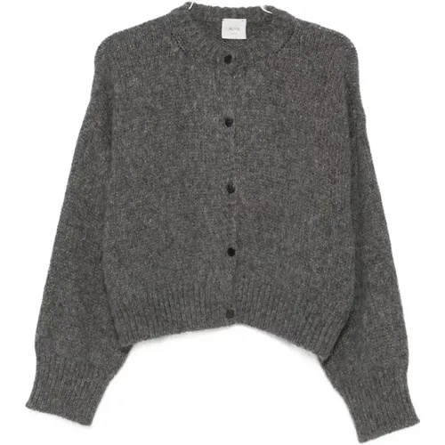 Cardigans, female, , Size: S Silk & Nylon Grey Sweater - Alysi - Modalova